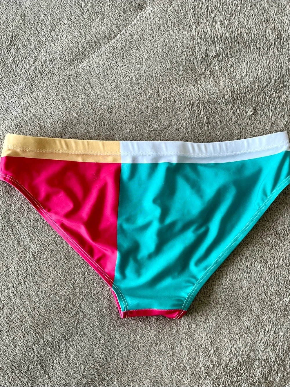 Men's Colorblock Swim Brief in Pink, Teal, Yellow & White
